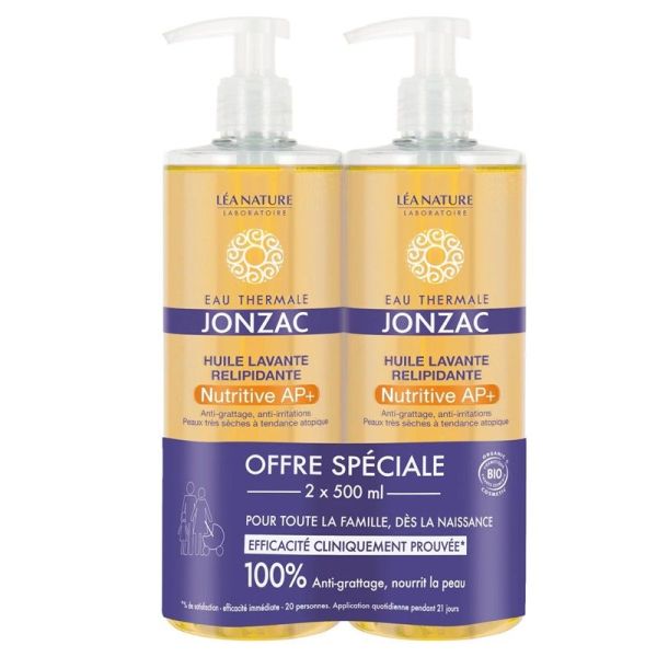 Eau de Jonzac Nutritive AP+ Huile Lavante Relipidante Bio Peaux Très Sèches à Tendance Atopique - 2 x 500ml