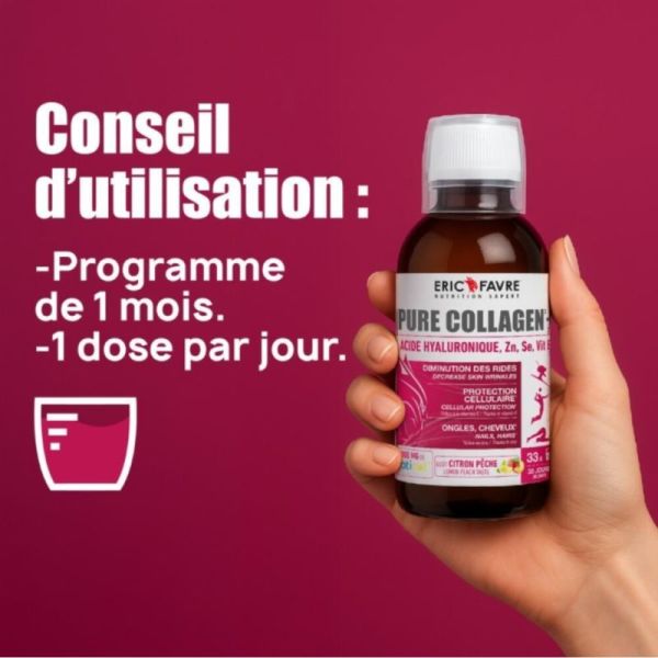 Eric Favre Pure Collagen+ Formule Liquide Pêche Citron 500 ml - Raffermit la peau et hydrate en profondeur
