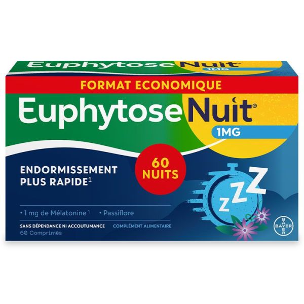 Euphytose Nuit Endormissement Plus Rapide 1mg - Sommeil de Qualité - 60 comprimés