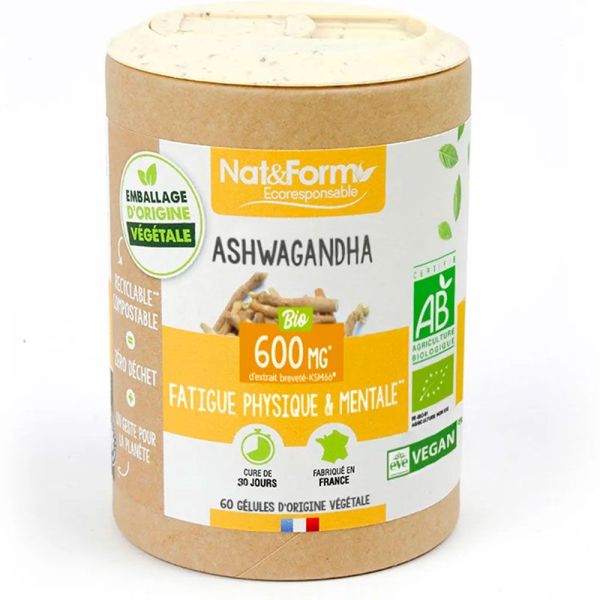 Nat&Form Ashwagandha Bio - Lutte contre la Fatigue Physique & Mentale - 60 gélules