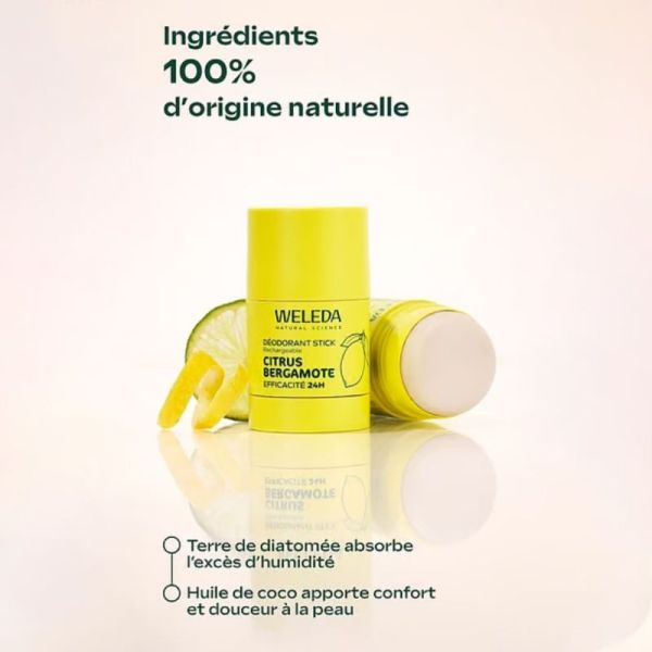 Weleda Déodorant Stick Rechargeable Citrus Bergamote - Protège efficacement et naturellement contre les odeurs pendant 24h