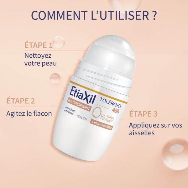 Etiaxil Anti-Transpirant Déodorant Roll-On Tolérance Peaux Sensibles 48H - 2 x 50ml