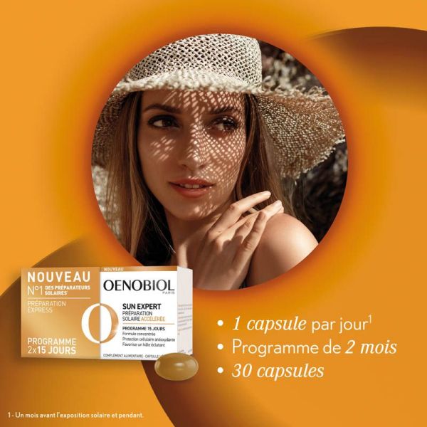 Oenobiol Sun Expert Préparateur Solaire Accélérée - Lot de 2 x 15 Gélules - Bronzage rapide, éclat naturel