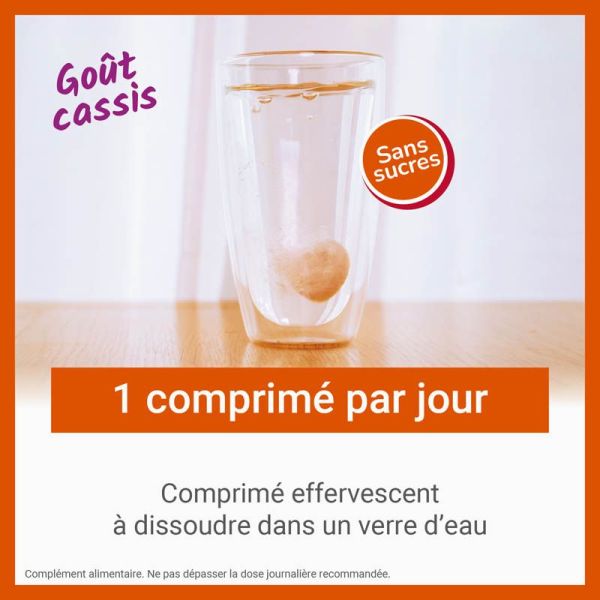 Vitascorbol Vitamine C 1000mg - 15 Comprimés Effervescents - Saveur Cassis - Vitalité et Défenses Immunitaires