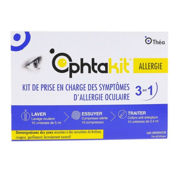 Théa Ophtakit Allergie - Kit de Prise en Charge 3 en 1 - 10 unidoses de 5ml