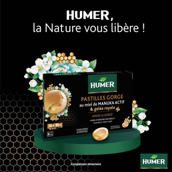 Humer Pastilles Gorge au Miel de Manuka 15+ & Gelée Royale - 16 Pastilles