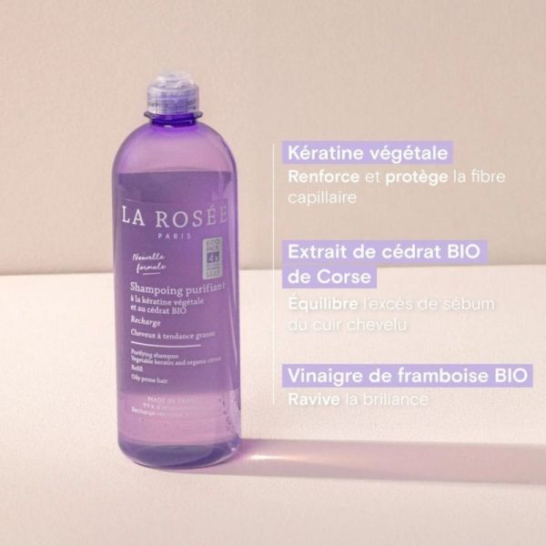 La Rosée Shampoing Purifiant Recharge 400 ml – Soin lavant sébo-régulateur et assainissant cheveux gras