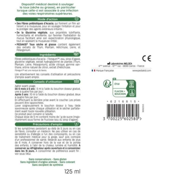 Pédiakid Sirop Toux Sèche & Grasse 125 ml – Calmer la toux et soulager la gorge