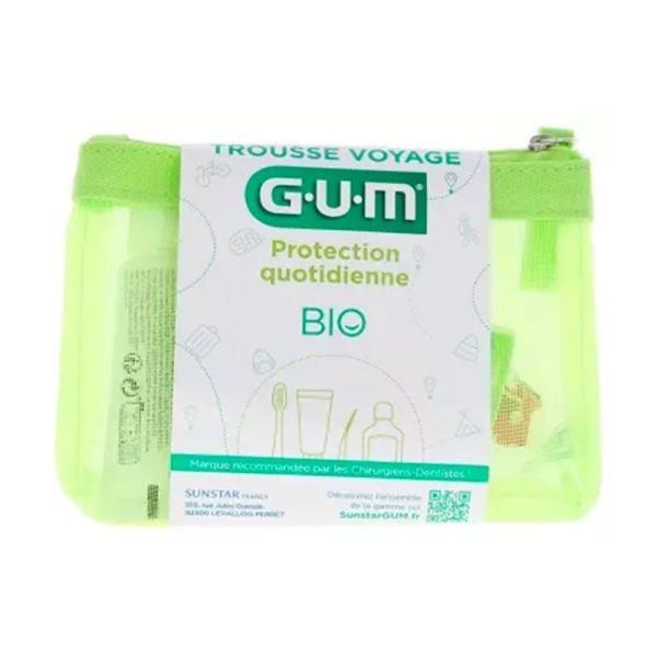 Gum Trousse Voyage Protection Quotidienne Bio - Brosse à Dents + Bâtonnet + Dentifrice + Bain de Bouche