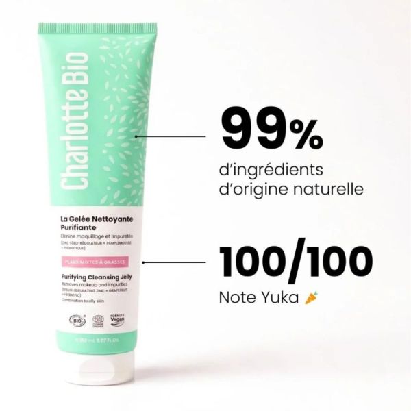 Charlotte Bio Gelée Nettoyante Purifiante 150 ml - Nettoie et régule les peaux mixtes à grasses