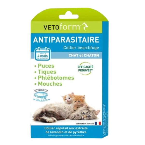 Vetoform Collier Antiparasitaire Chat et Chaton Protection Contre Les Parasites - 1 Collier de 35cm