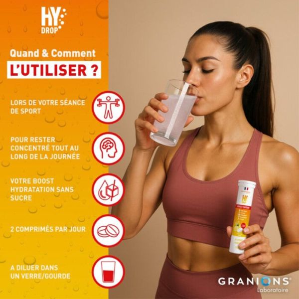 Granions Hydrop Boost Caféine Citron 20 Comprimés Effervescents – Hydratation et énergie
