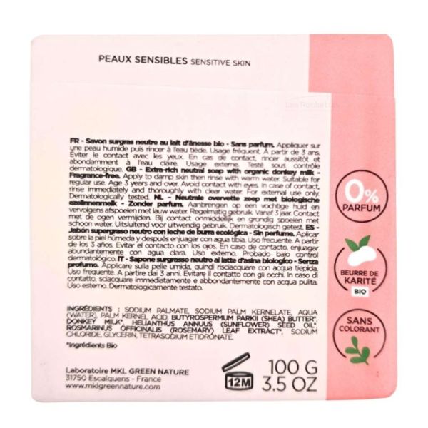 MKL Green Nature Lait d'Ânesse Savon Surgras Éclat Sans Parfum 100 g - Nettoyage en douceur des peaux sensibles