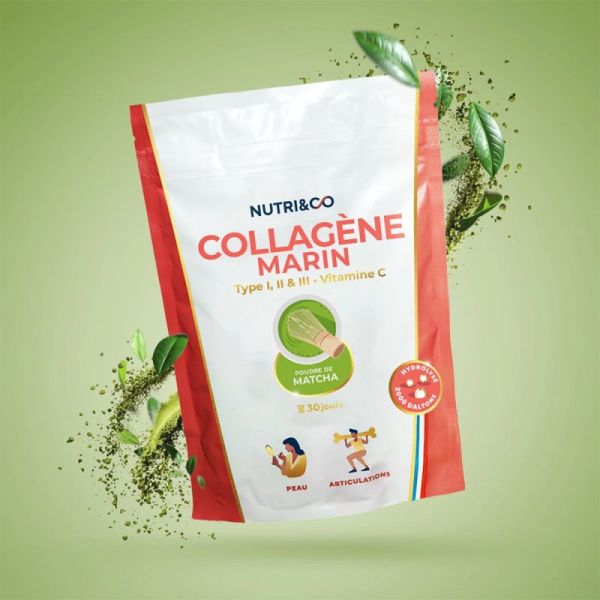 Nutri&Co Collagène Matcha - 280 g - Raffermit, protège et revitalise peau et articulations