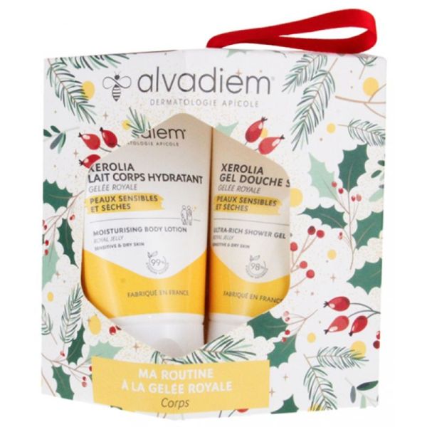 Alvadiem Coffret Routine Gelée Royale Xerolia Lait Corps Hydratant 30 ml + Xerolia Gel Douche Surgras 30 ml