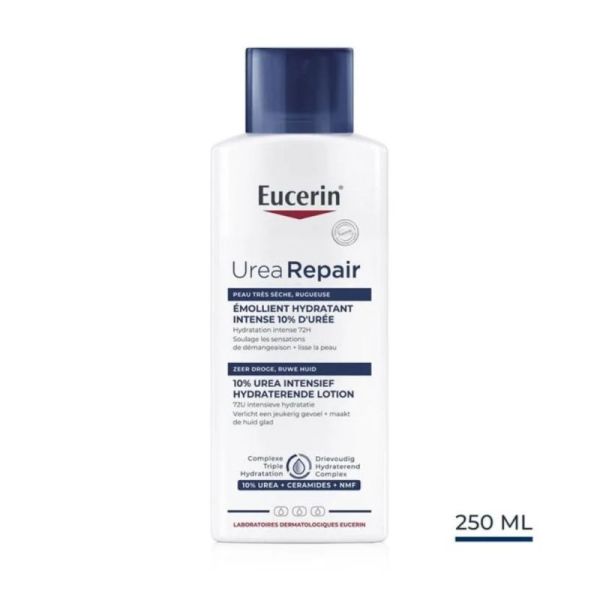 Eucerin UreaRepair Émollient Hydratant Intense 10% d'Urée 250ml - Hydratation intense 72h et soulagement des démangeaisons