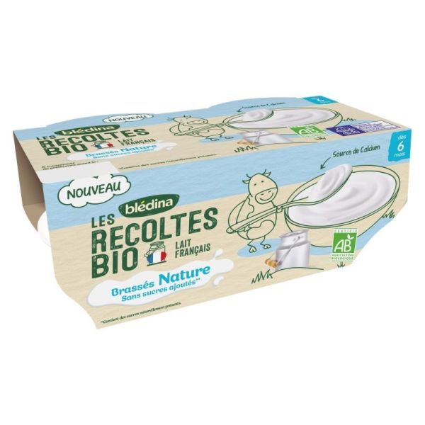 BLEDINA Les Brassés Bio Nature sans sucres ajoutés - 4x100