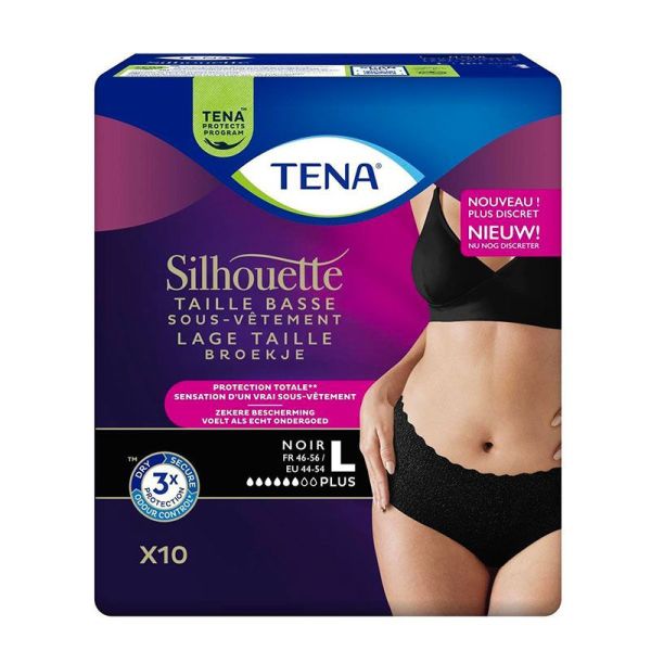 Tena Silhouette Plus Noir - Taille Basse - Taille L - 10 protections