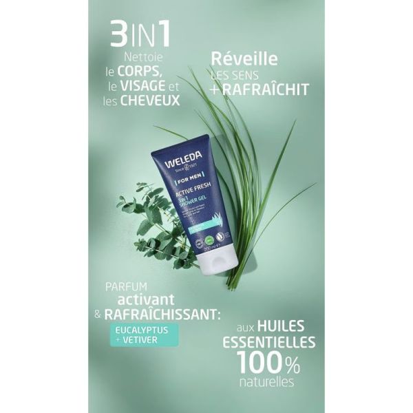 Weleda Homme Gel Douche Active Fresh 3en1 200ml – Tonifiant et fraîcheur