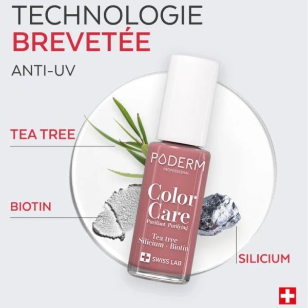 Poderm Vernis Color Care Tea Tree Bois de Rose 8 ml - Vernis soin bois de rose élégant longue tenue