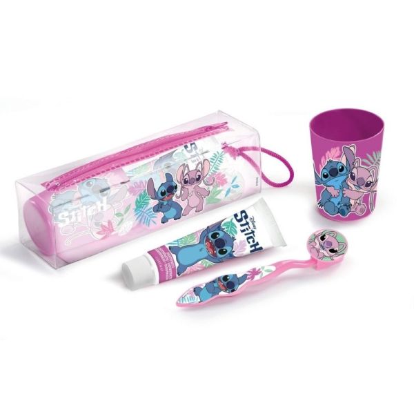 Trousse brosse à dents + Dentifrice + Gobelet Stitch - Rose