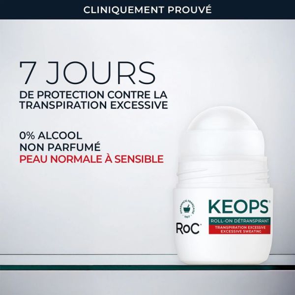 RoC Keops Détranspirant Roll-On 30 ml – Traitement anti-transpiration excessive 7 jours
