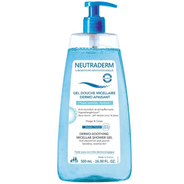 Neutraderm Gel Douche Micellaire Dermo-Apaisant 1 Litre - Sans savon, nettoie et apaise la peau