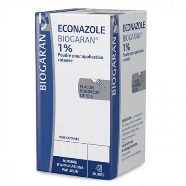 Biogaran Econazole 1 % poudre - Mycoses Peau, Ongles et Cheveux - Flacon poudreur de 30 g