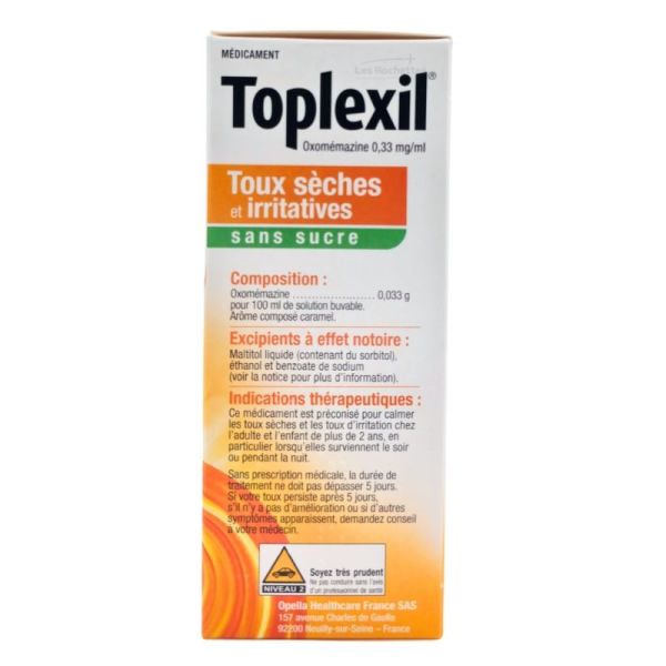 Toplexil Sans Sucre Sirop 150ml - Oxomémazine - Antitussif - Toux sèche