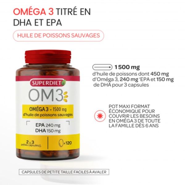 Superdiet OM3 Huile de Poissons Sauvages 120 Capsules – Cure d'entretien