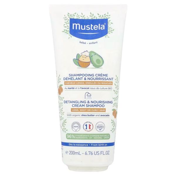 Mustela Shampooing Crème Démêlant & Nourrissant - 200 ml - Cheveux bouclés bébés et enfants