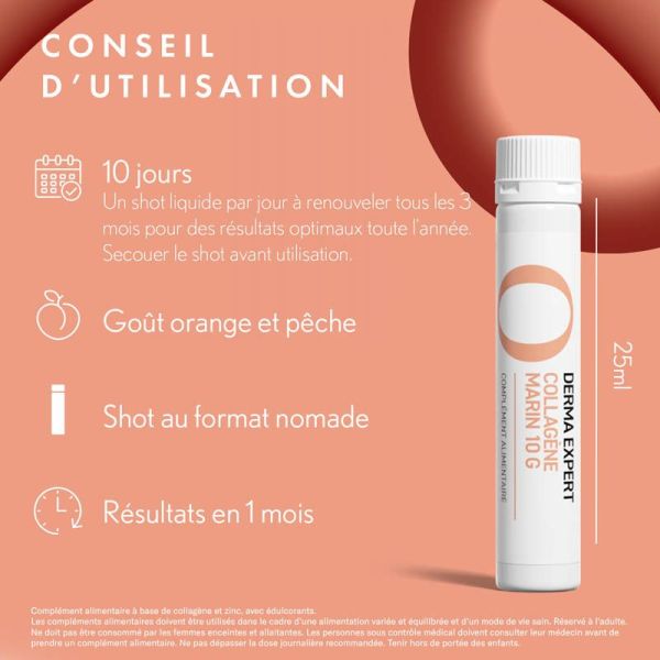 Oenobiol Derma Expert Collagène Marin - 10 shots liquides de 10g - Lutte Contre les Signes de l'Âge