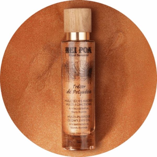 Hei Poa Huile Sèche Nacrée Trésor de Polynésie 50ml - Nutrition scintillante et reflets dorés corps et cheveux