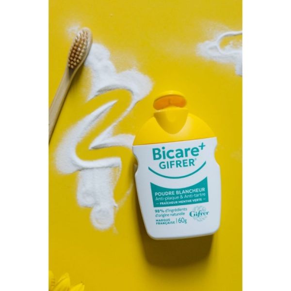 Gifrer Bicare+ Poudre Blancheur Fraîcheur - 60g - Menthe Verte - Anti-taches & haleine fraîche
