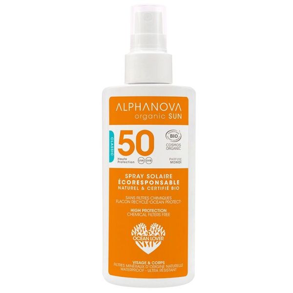 Alphanova Crème Solaire Certifiée Bio Très Haute Protection SPF 50+ 50g - Biologique, Parfum Monoï, Filtre Minéral