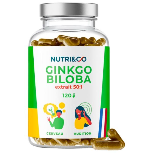 Nutri&Co Ginkgo Biloba - 120 Gélules - Mémoire, performances cognitives et audition