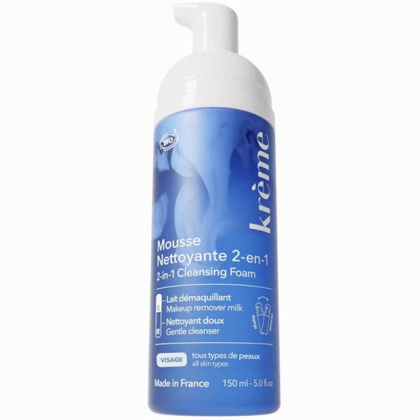 Krème Mousse Nettoyante 2 en 1 Bio - 150ml - Nettoie et démaquille en douceur