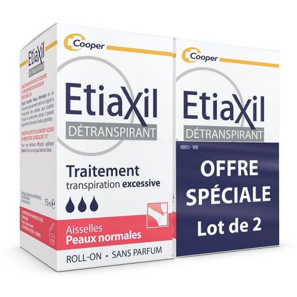 Etiaxil Détranspirant Aisselles Peaux Normales Roll-On - Lot de 2 x 15ml