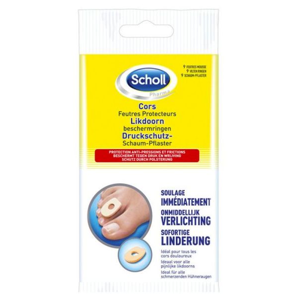 Scholl Cors Feutres Protecteurs - 9 Feutres Mousse - Soulagement immédiat des cors douloureux