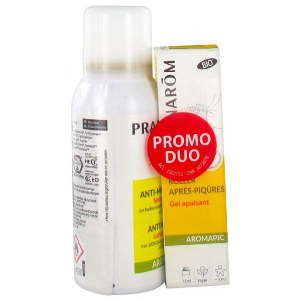 Pranarôm Aromapic Spray Corporel Anti-Moustiques Bio 75ml + Aromapic Roller Après-Piqûres Gel Apaisant Bio 15 ml