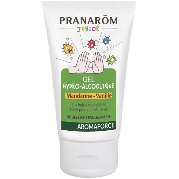 Pranarôm Aromaforce Gel Hydro Alcoolique Junior - 50ml - Mandarine Vanille - Nettoie, purifie et protège