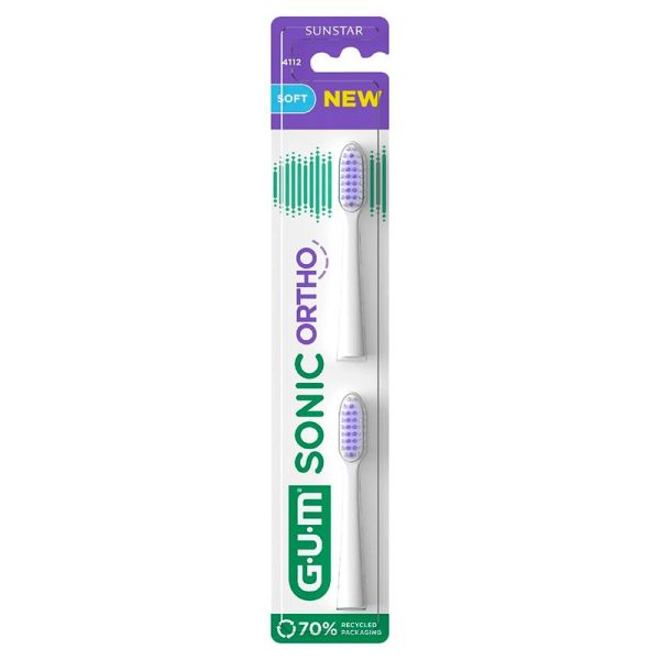 Gum Sonic Ortho Brossettes de Rechange - 2 pièces - Pour Brosse à Dents Sonic Souple