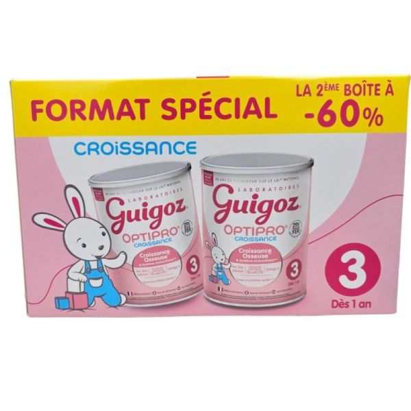 Guigoz Optipro Croissance Lait 3ème Âge Dès 12 Mois BiPack 2x780g Format Spécial la 2e boîte à - 60% – Développement et immunité
