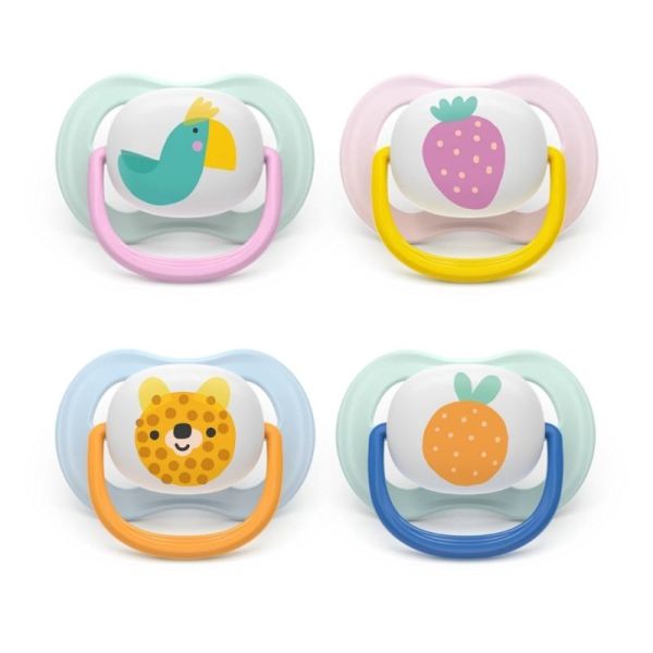 Philips Avent Ultra Air Happy Sucettes Orthodontiques en Silicone 0/6 Mois - 2 Sucettes