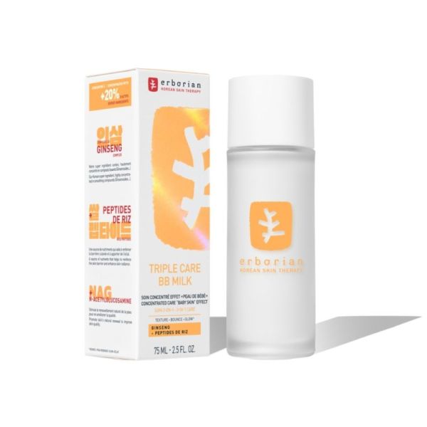 Erborian Triple Care BB Milk 75 ml - Soin concentré 3-en-1 pour un effet peau de bébé