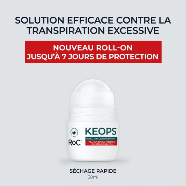 RoC Keops Détranspirant Roll-On 30 ml – Traitement anti-transpiration excessive 7 jours