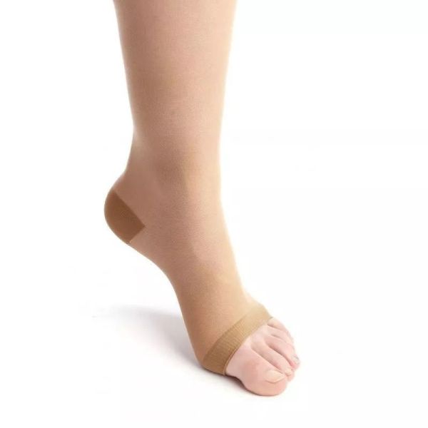 Thuasne Venoflex Kokoon Absolu Classe 3 Chaussettes de Contention Femme Pieds Ouverts Beige Naturel - Long - Taille 2