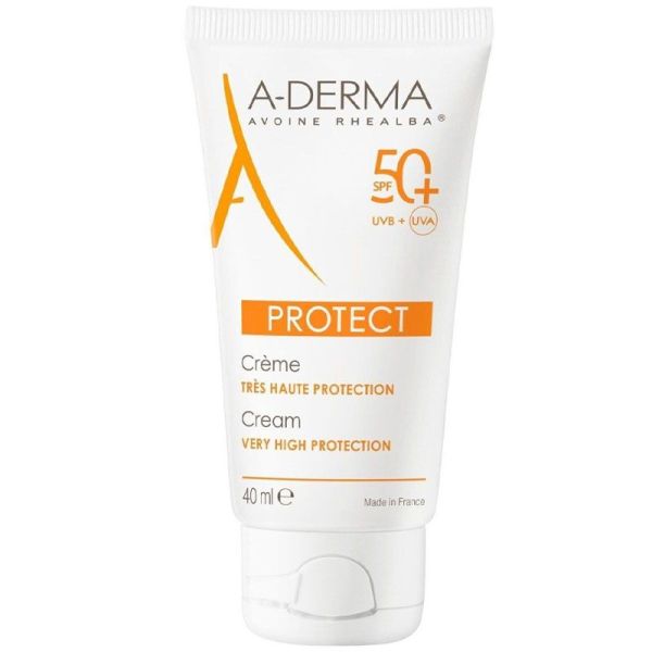 A-Derma Protect Crème Très Haute Protection SPF 50+ - 40 ml - Délicatement parfumé, non collant, résistant à l'eau
