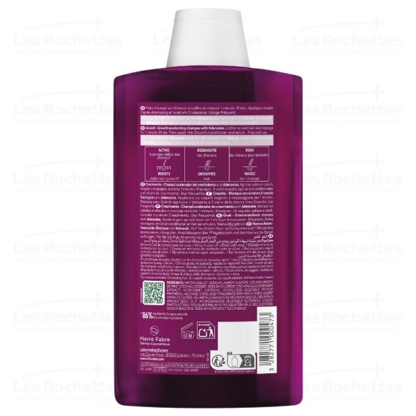 Klorane Croissance Shampoing Accélérateur de Pousse à l'Adénosine et à la Quinine - 400ml