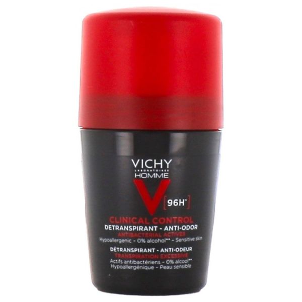 Vichy Homme Clinical Control Déodorant Détranspirant - Anti-Odeur 96H - Roll-On - 50 ml